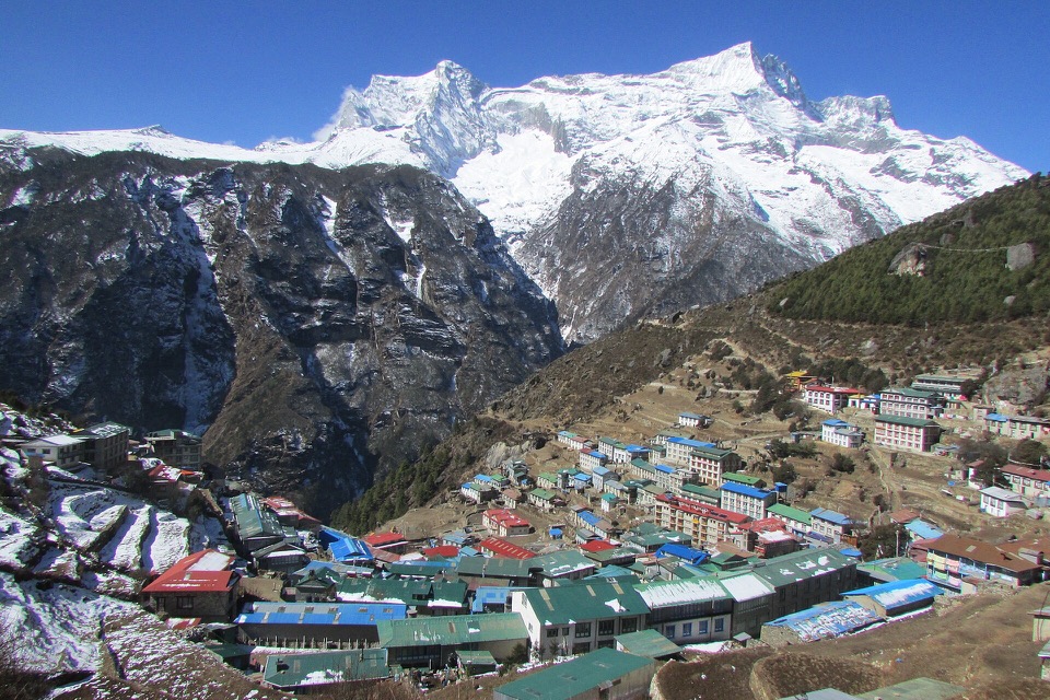 Namche Bazaar beneath Mount Kongde in Nepal's Khumbu region